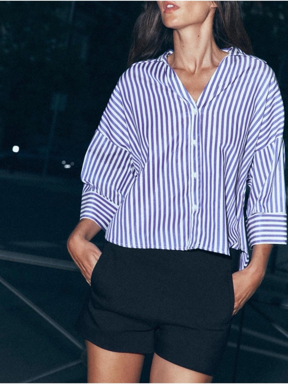 ZARA Striped Poplin Shirt with Wide Sleeves